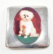 HALLMARKED SILVER & ENAMEL CARD CASE WITH IMAGE OF DOG