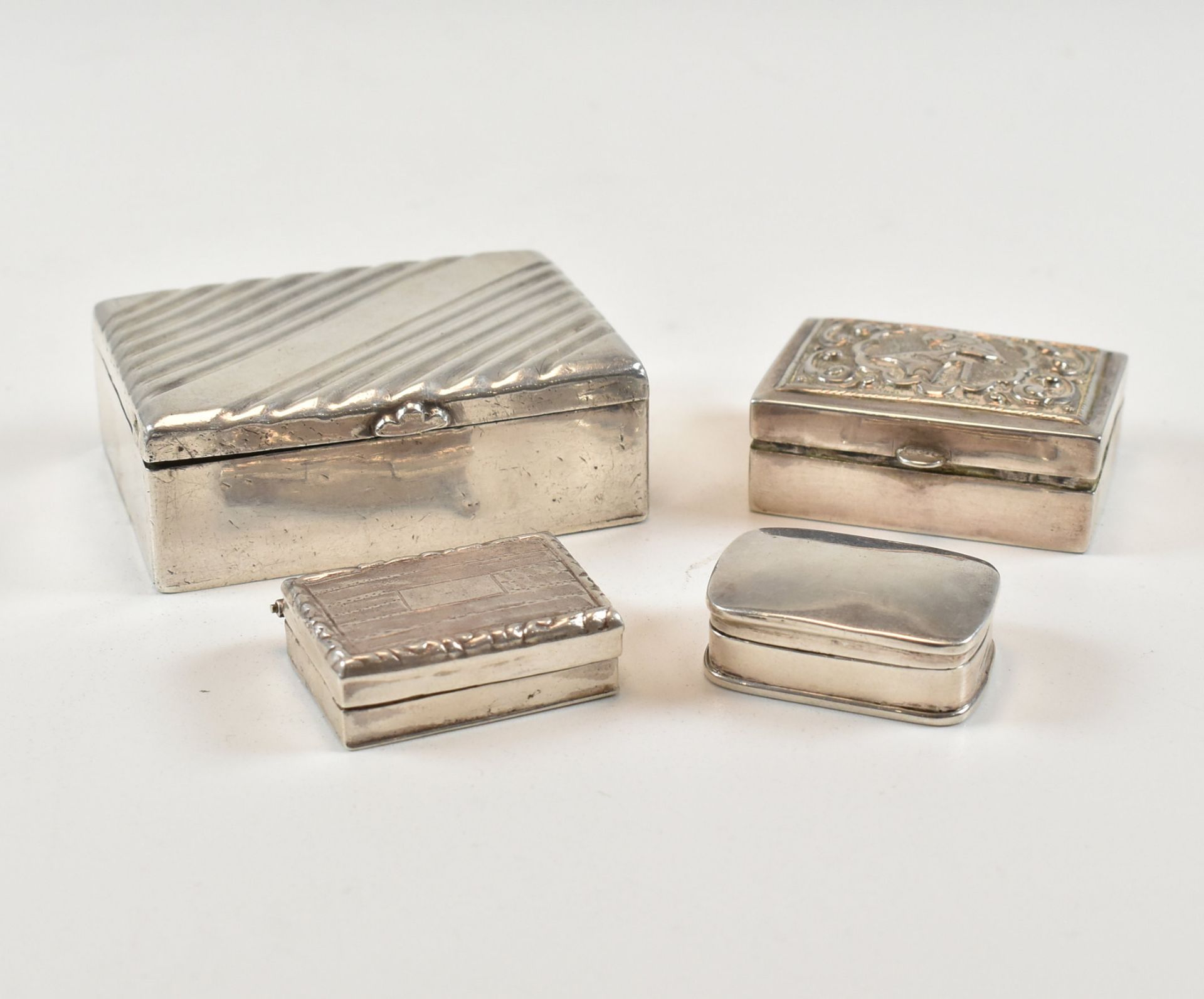 COLLECTION OF SILVER & WHITE METAL BOXES