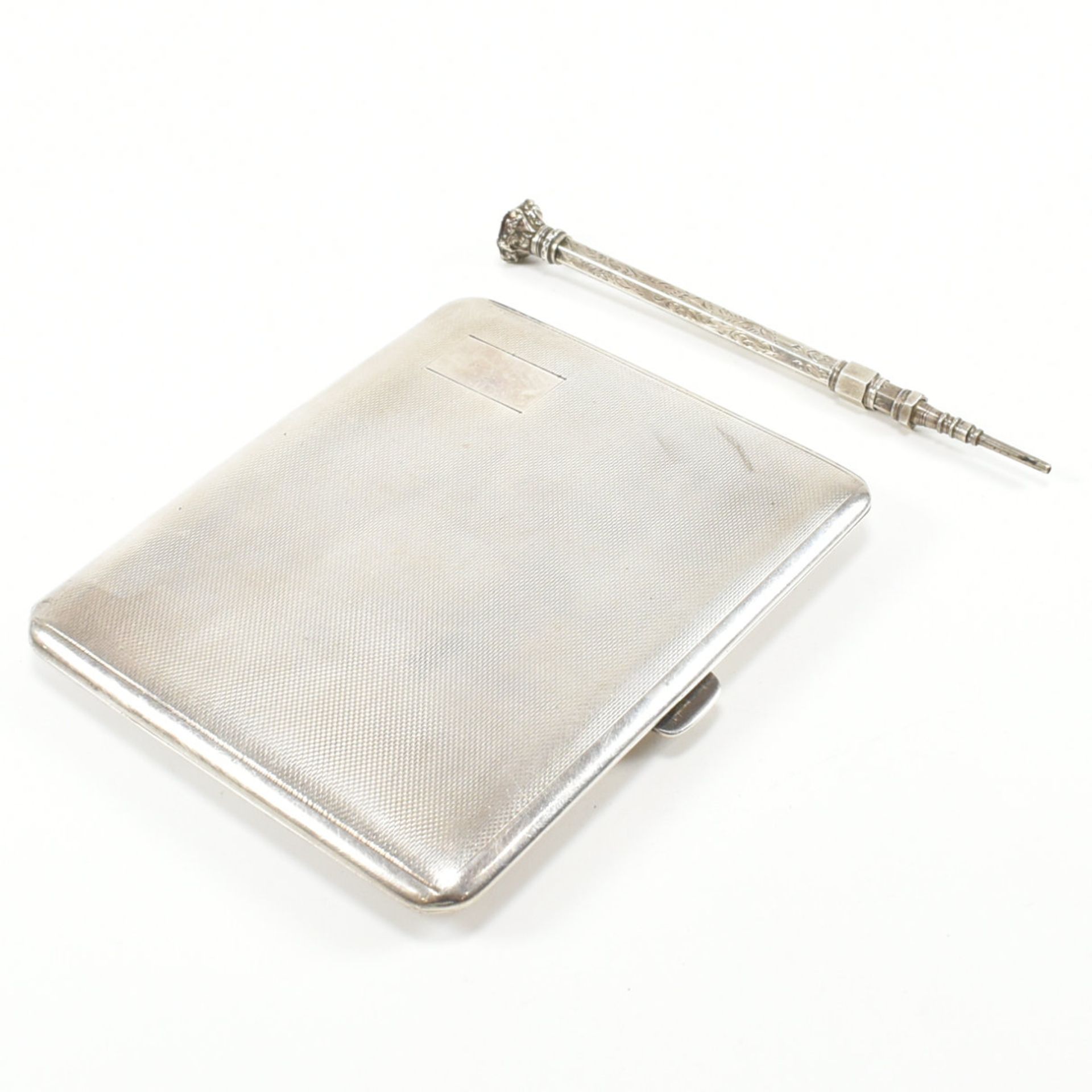 STERLING SILVER CIGARETTE CASE & A SILVER PROPELLING PENCIL