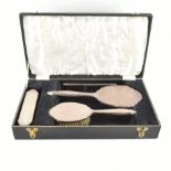 HALLMARKED STERLING SILVER FOUR PIECE CASED VANITY SET