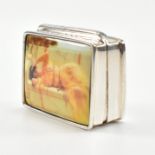 CONTEMPORARY STERLING SILVER PILL BOX WITH EROTIC ENAMEL PANEL