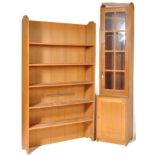 CONTEMPORARY OAK PEDESTAL DISPLAY CABINET & BOOKCASE