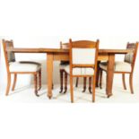 EDWARDIAN ARTS & CRAFTS OAK & MAHOGANY DINING ROOM SUITE