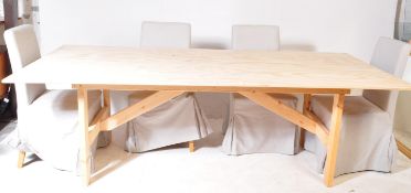 CONTEMPORARY LARGE PINE DINING TABLE T/W TEN IKEA CHAIRS