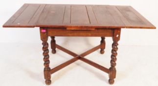 1930'S OAK BARLEYTWIST DRAW LEAF REFECTORY DINING TABLE