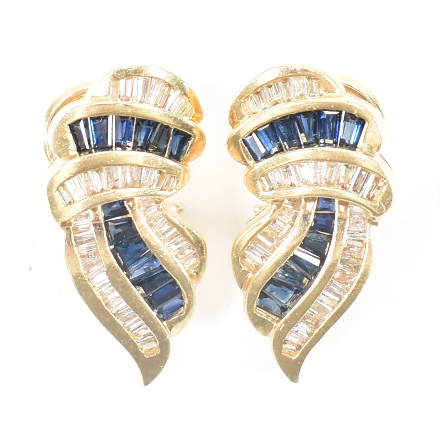 14CT GOLD ART DECO STYLE DIAMOND & SAPPHIRE EARRINGS - Image 2 of 6