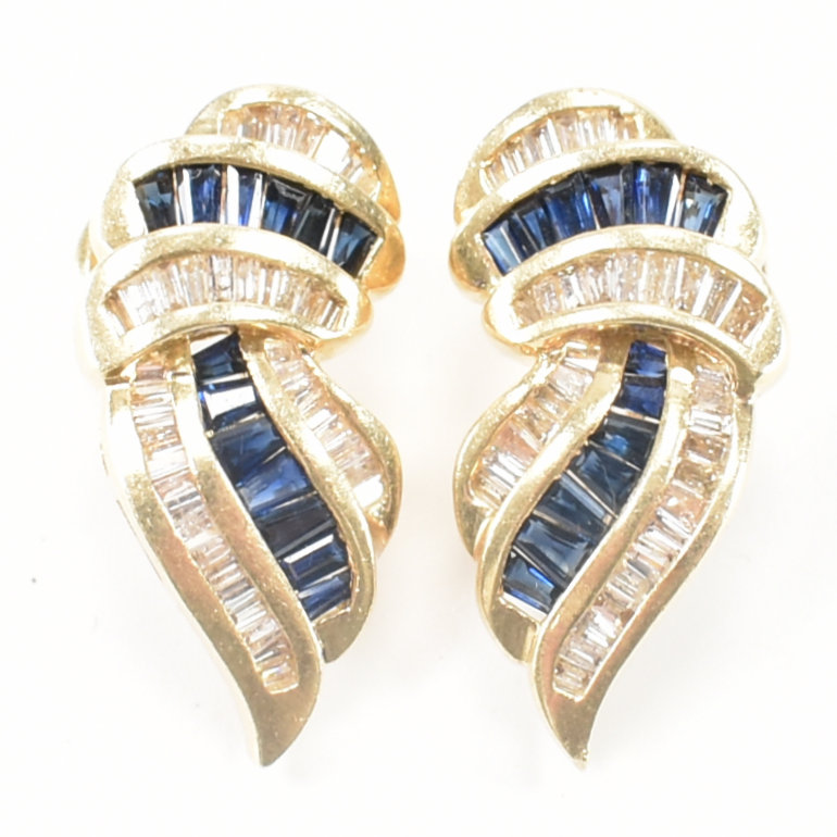 14CT GOLD ART DECO STYLE DIAMOND & SAPPHIRE EARRINGS - Image 3 of 6