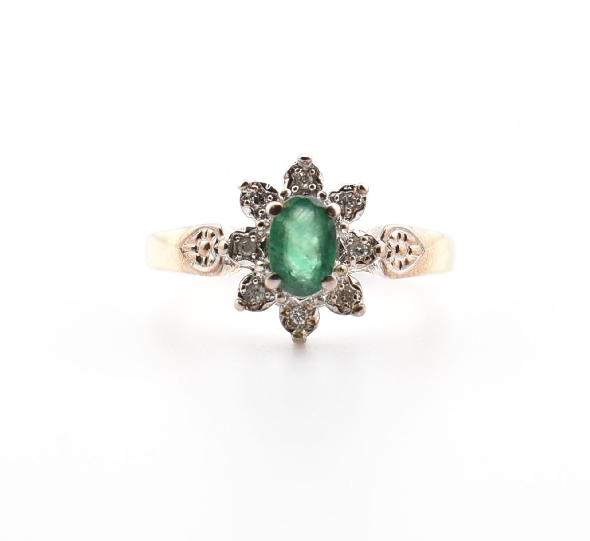 HALLMARKED 9CT GOLD EMERALD & DIAMOND CLUSTER RING