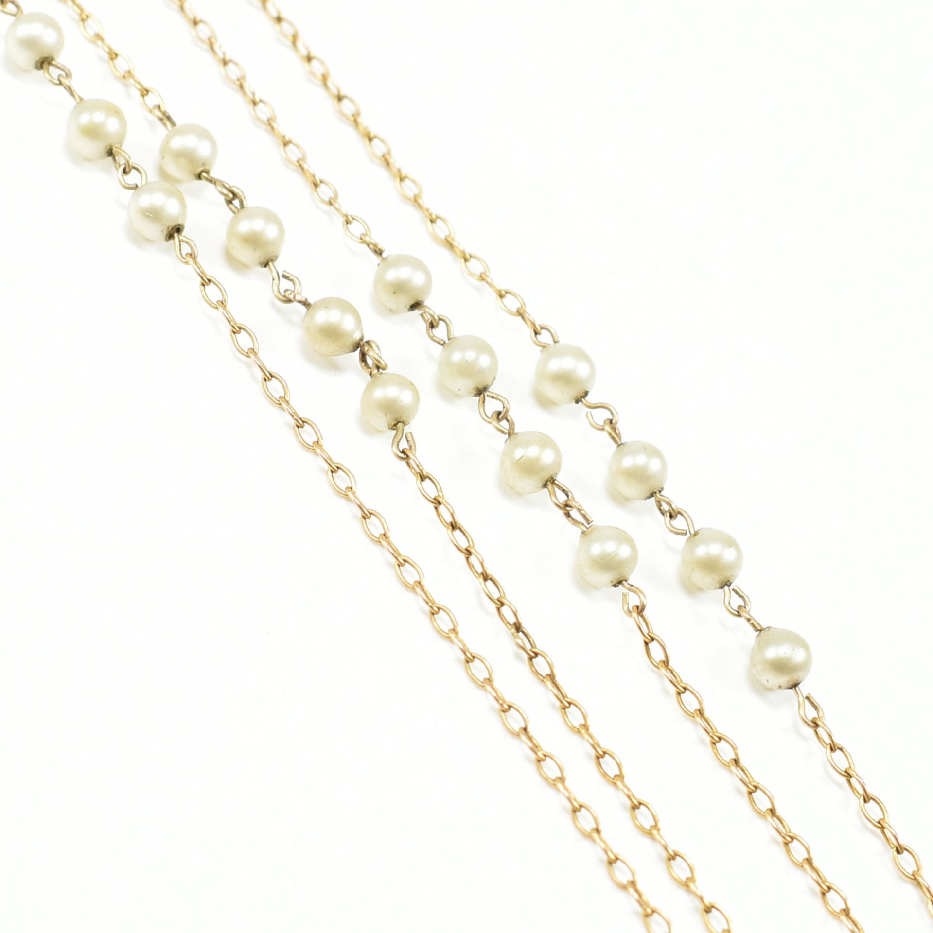 ANTIQUE 9CT GOLD & PEARL BEAD NECKLACE CHAIN