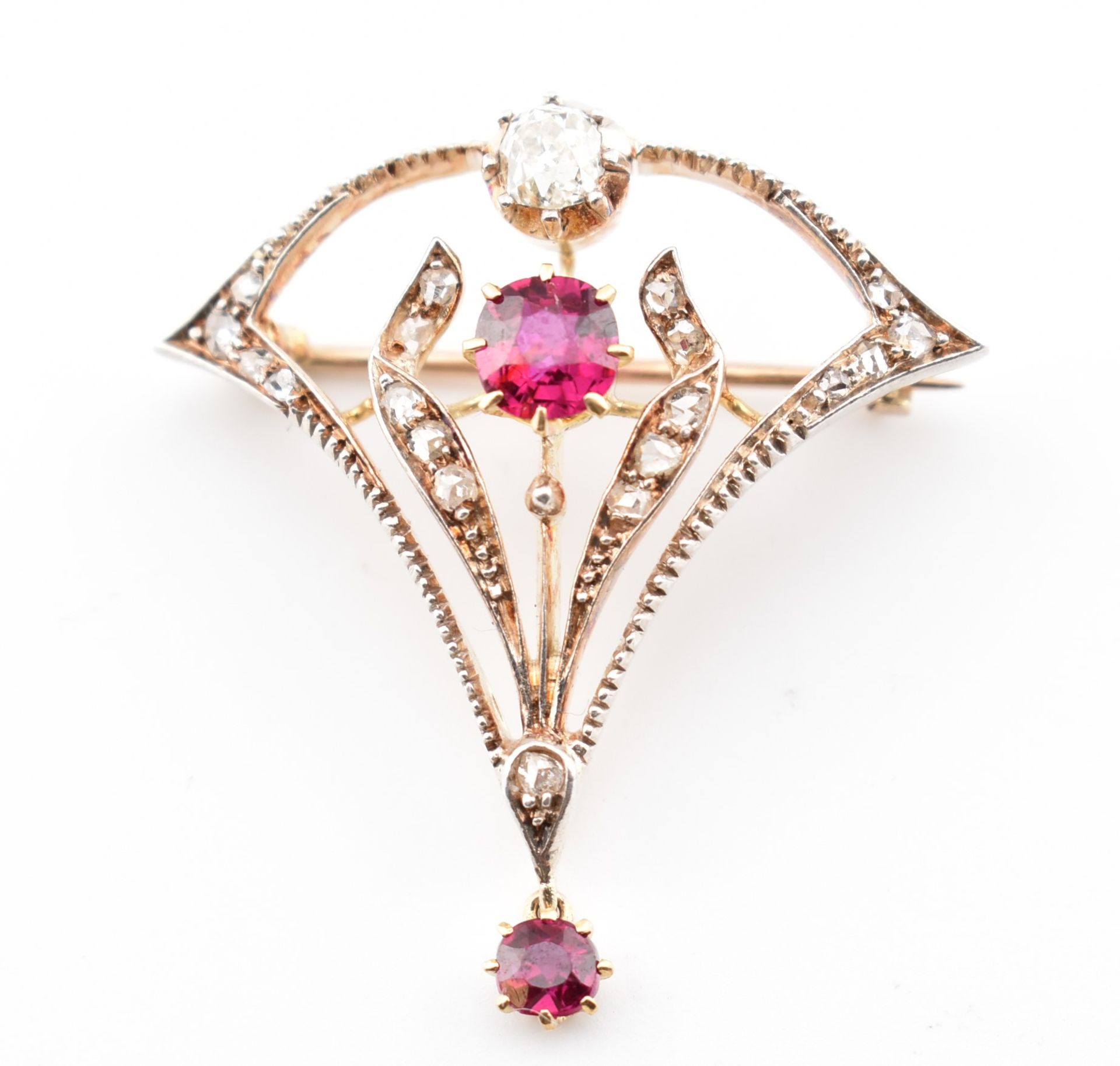 ART NOUVEAU RUBY & DIAMOND BROOCH PIN