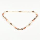 VINTAGE HALLMARKED 9CT TRICOLOUR GOLD PEARL & CORAL NECKLACE