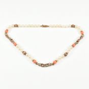 VINTAGE HALLMARKED 9CT TRICOLOUR GOLD PEARL & CORAL NECKLACE