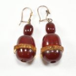 VINTAGE CHERRY BAKELITE & GOLD FLAKE LUCITE EARRINGS