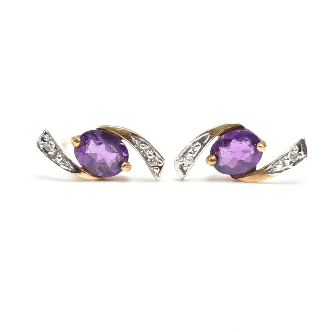 PAIR OF 9CT GOLD AMETHYST & CUBIC ZIRCONIA STUD EARRINGS