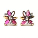 PAIR OF GOLD RUBY & DIAMOND EARRINGS