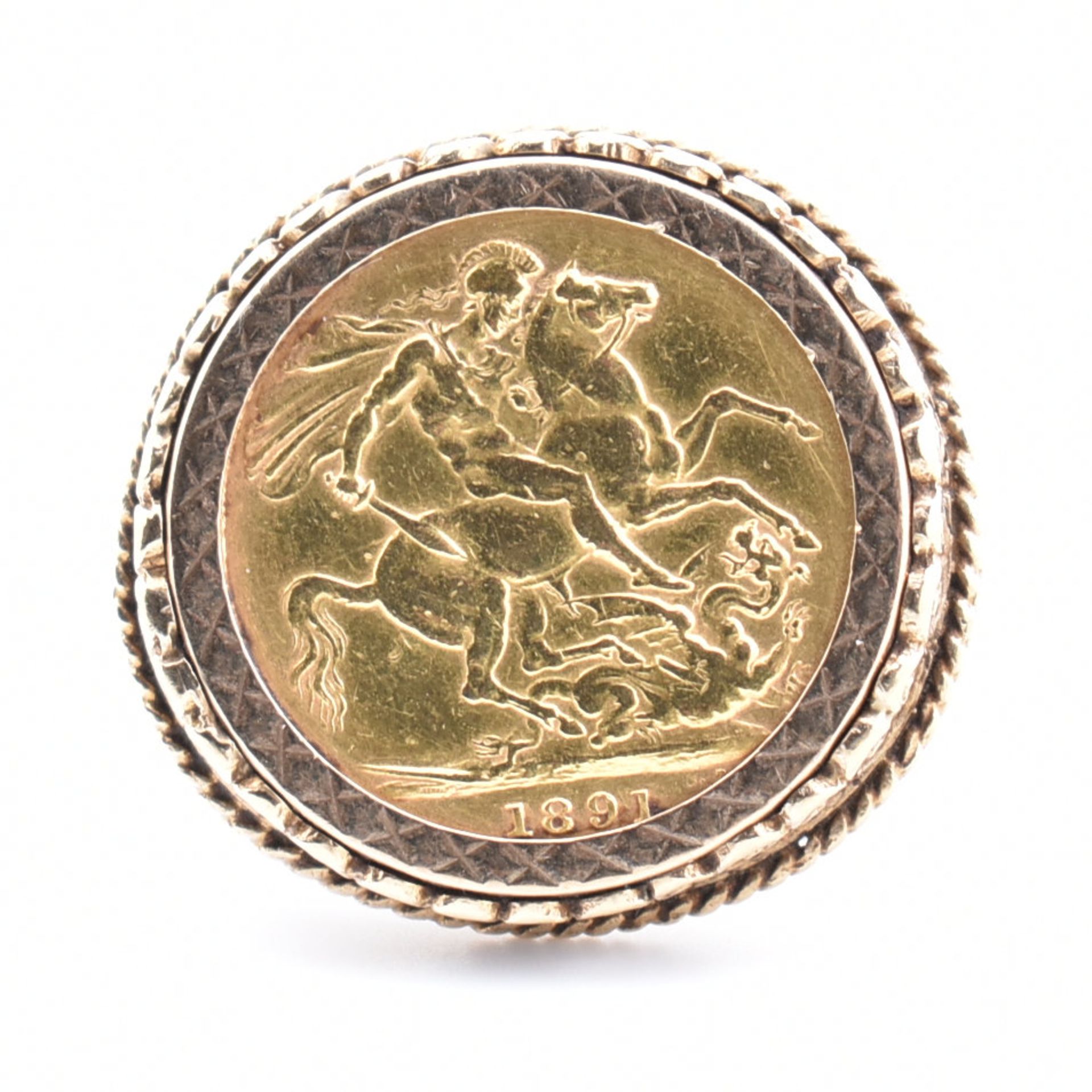 VICTORIAN 1891 SOVEREIGN IN HALLMARKED 9CT GOLD RING MOUNT