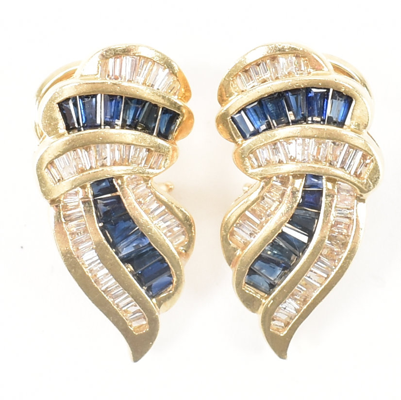 14CT GOLD ART DECO STYLE DIAMOND & SAPPHIRE EARRINGS