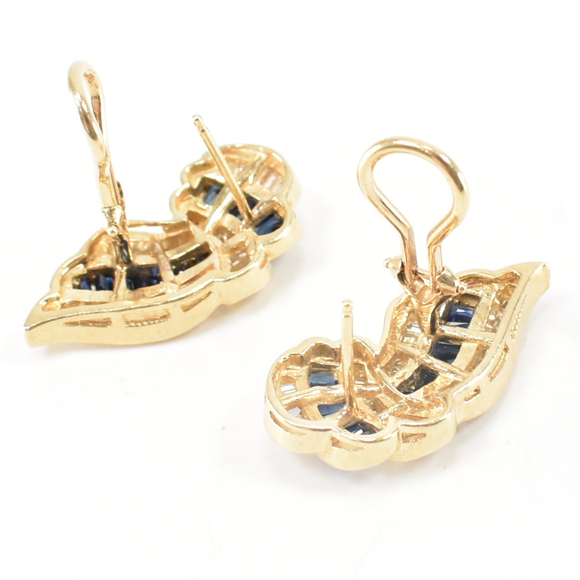 14CT GOLD ART DECO STYLE DIAMOND & SAPPHIRE EARRINGS - Image 5 of 6