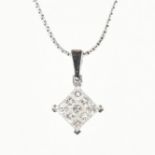 HALLMARKED 18CT WHITE GOLD & DIAMOND NECKLACE PENDANT & CHAIN