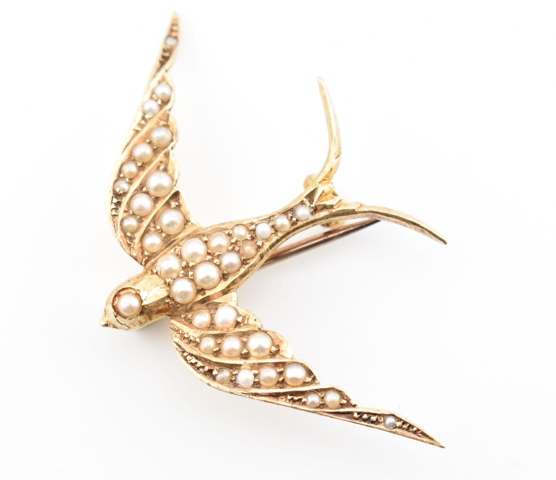 19TH CENTURY 15CT GOLD & PEARL BROOCH PIN