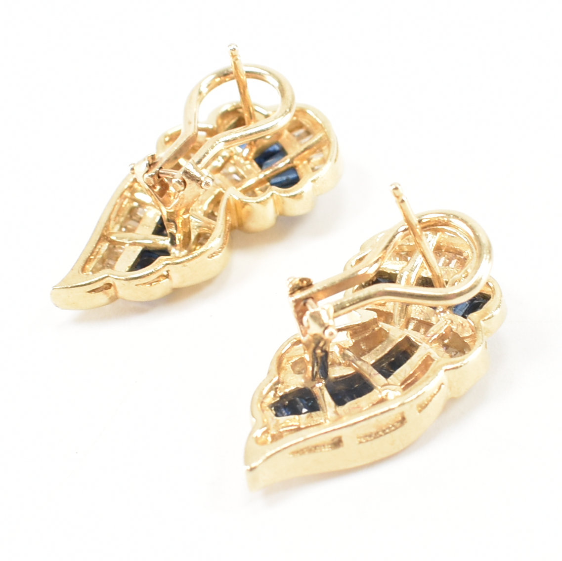 14CT GOLD ART DECO STYLE DIAMOND & SAPPHIRE EARRINGS - Image 4 of 6