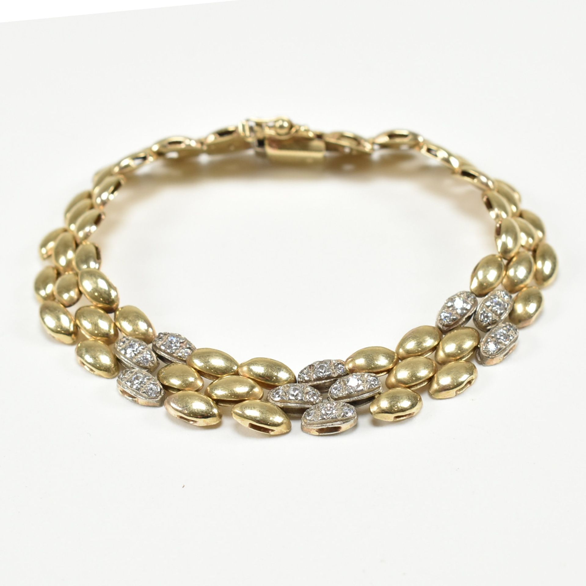 HALLMARKED 9CT BICOLOUR GOLD & WHITE STONE BRACELET CHAIN - Image 3 of 4