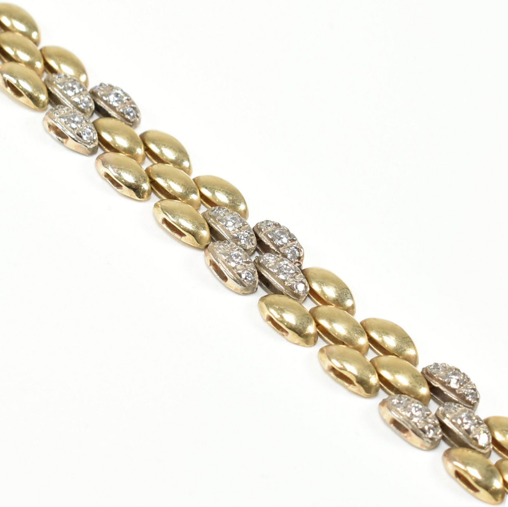 HALLMARKED 9CT BICOLOUR GOLD & WHITE STONE BRACELET CHAIN