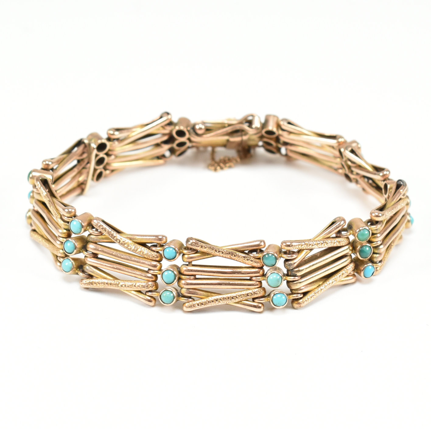 ANTIQUE 9CT GOLD & TURQUOISE BRACELET CHAIN