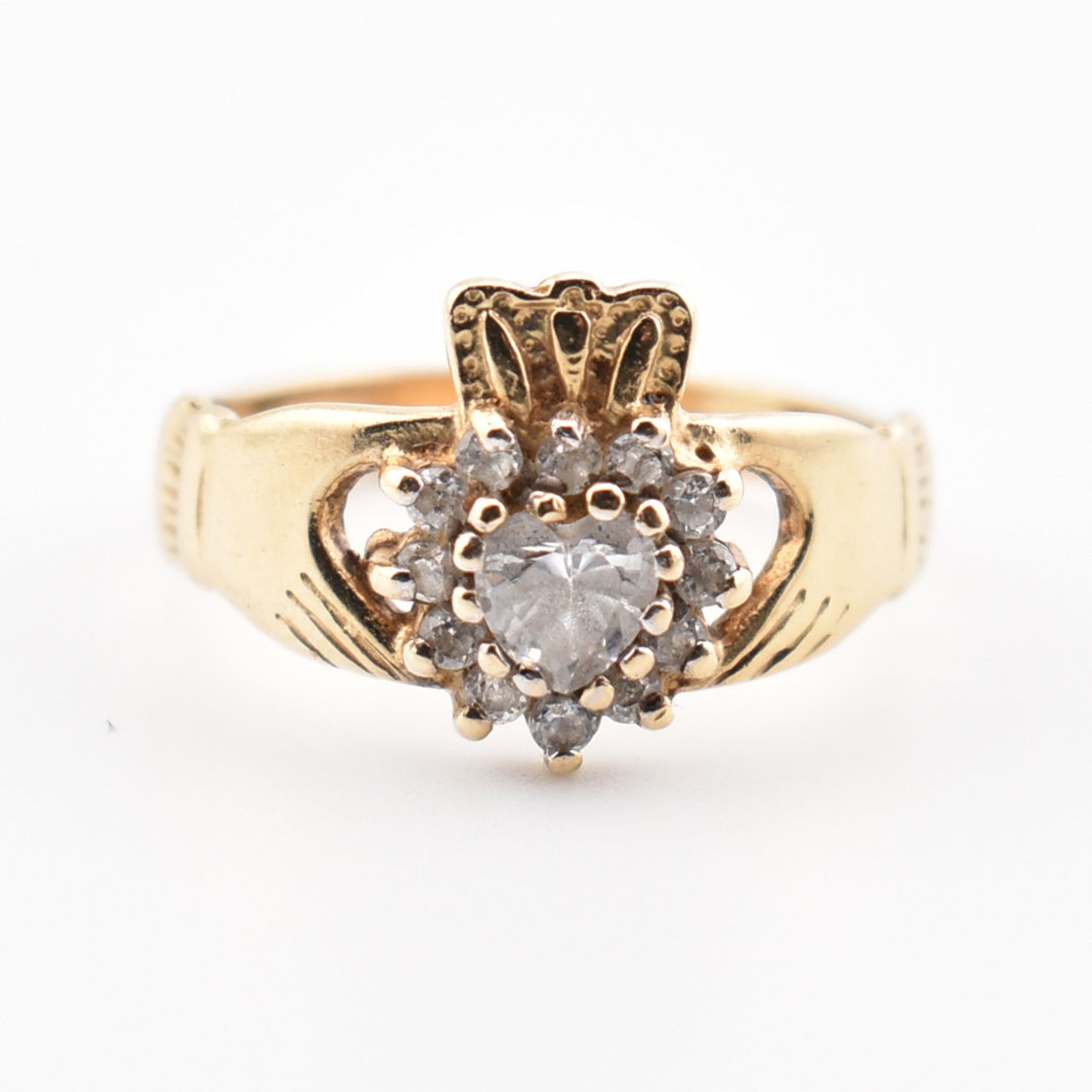 HALLMARKED 9CT GOLD & CUBIC ZIRCONIA CLADDAGH RING