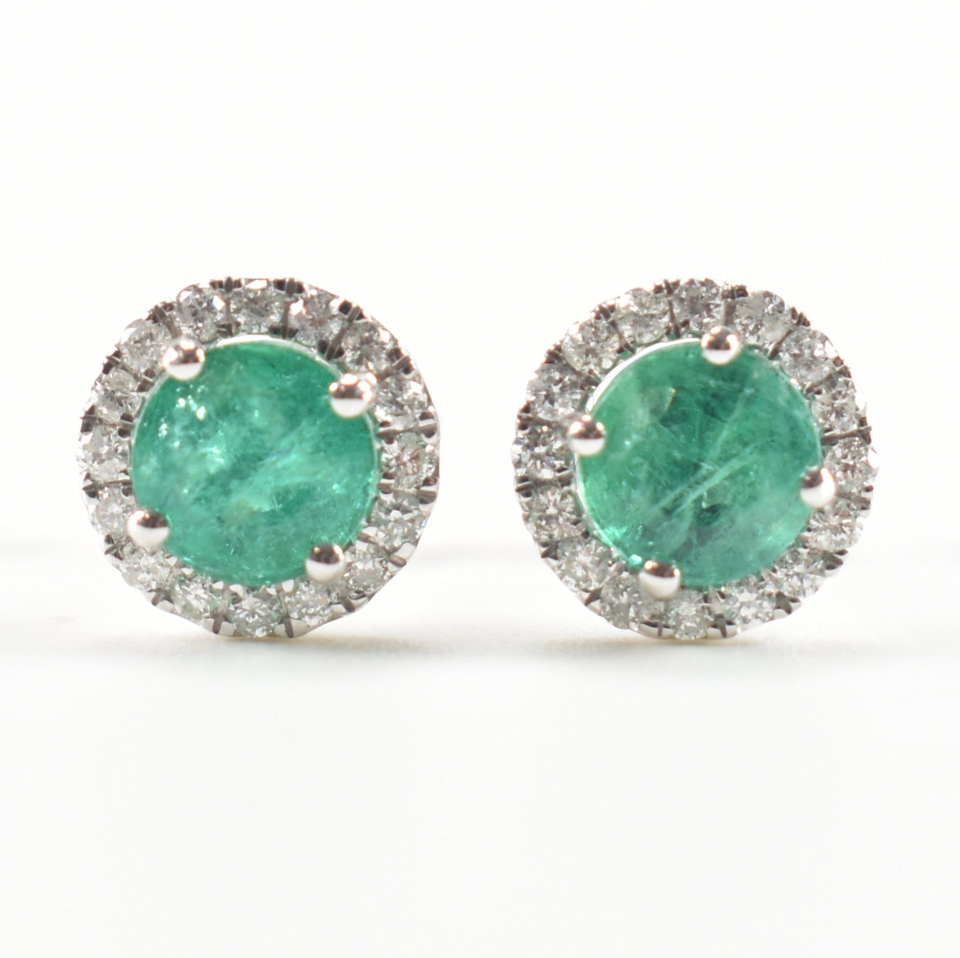 PAIR OF EMERALD & DIAMOND STUD EARRINGS