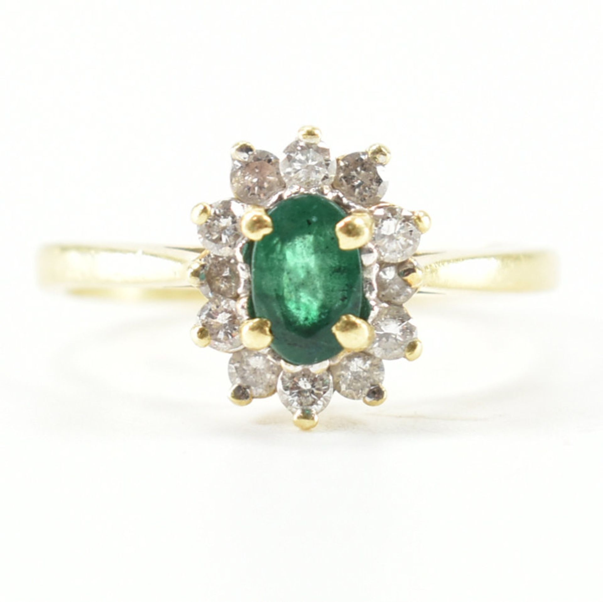 18CT GOLD EMERALD & DIAMOND HALO RING