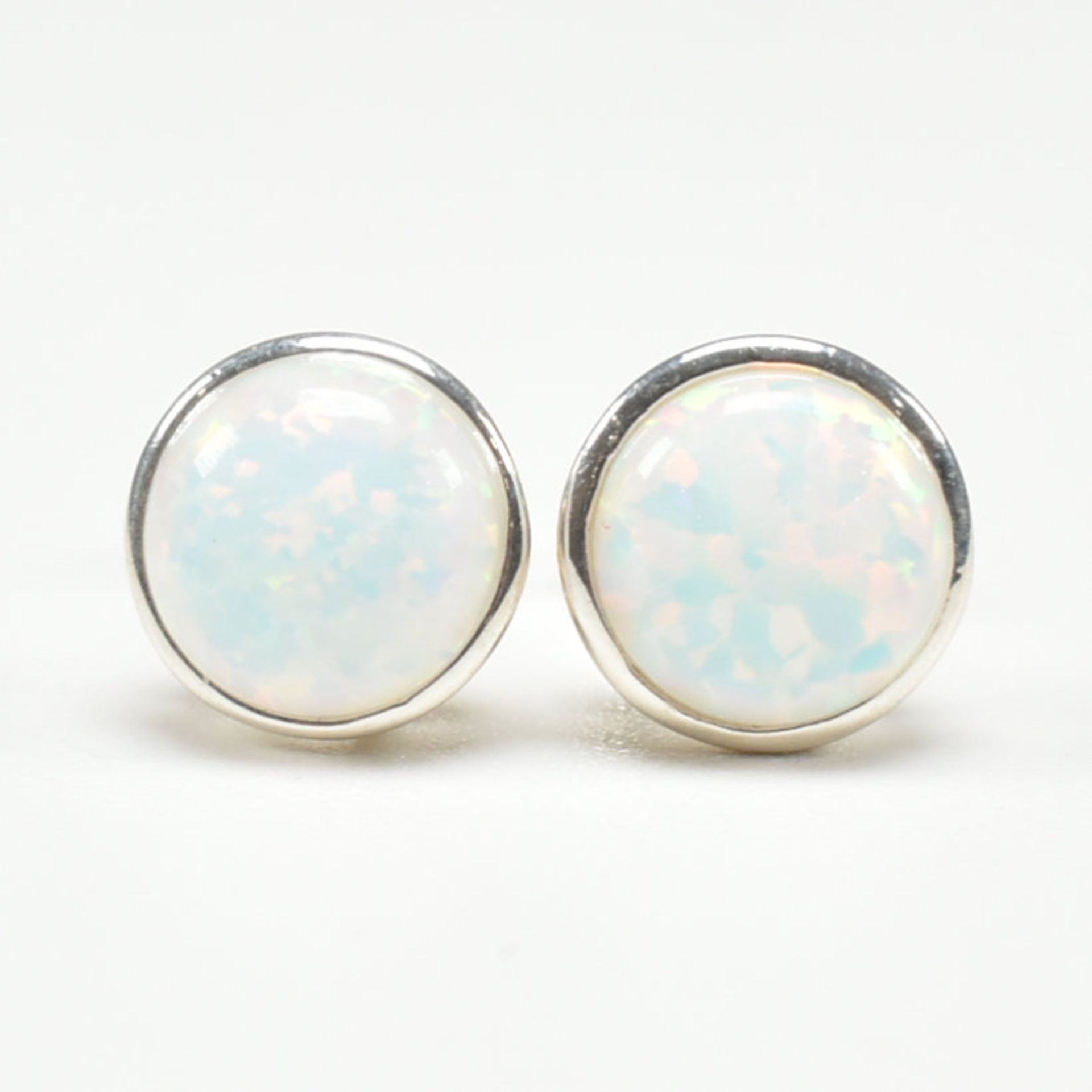 PAIR 925 SILVER & SYNTHETIC OPAL STUD EARRINGS