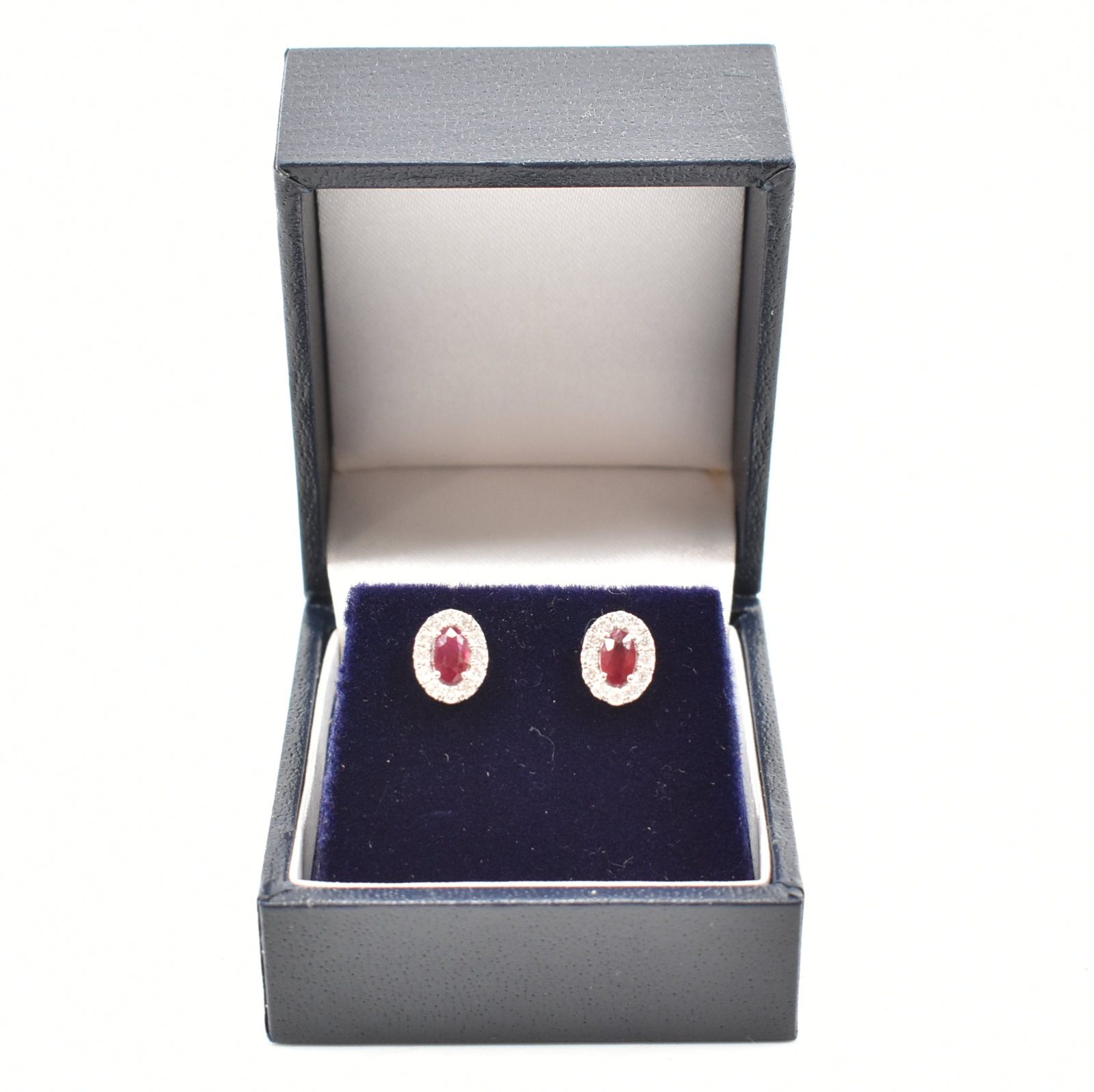 18CT WHITE GOLD DIAMOND & RED STONE HALO EARRINGS - Image 4 of 4
