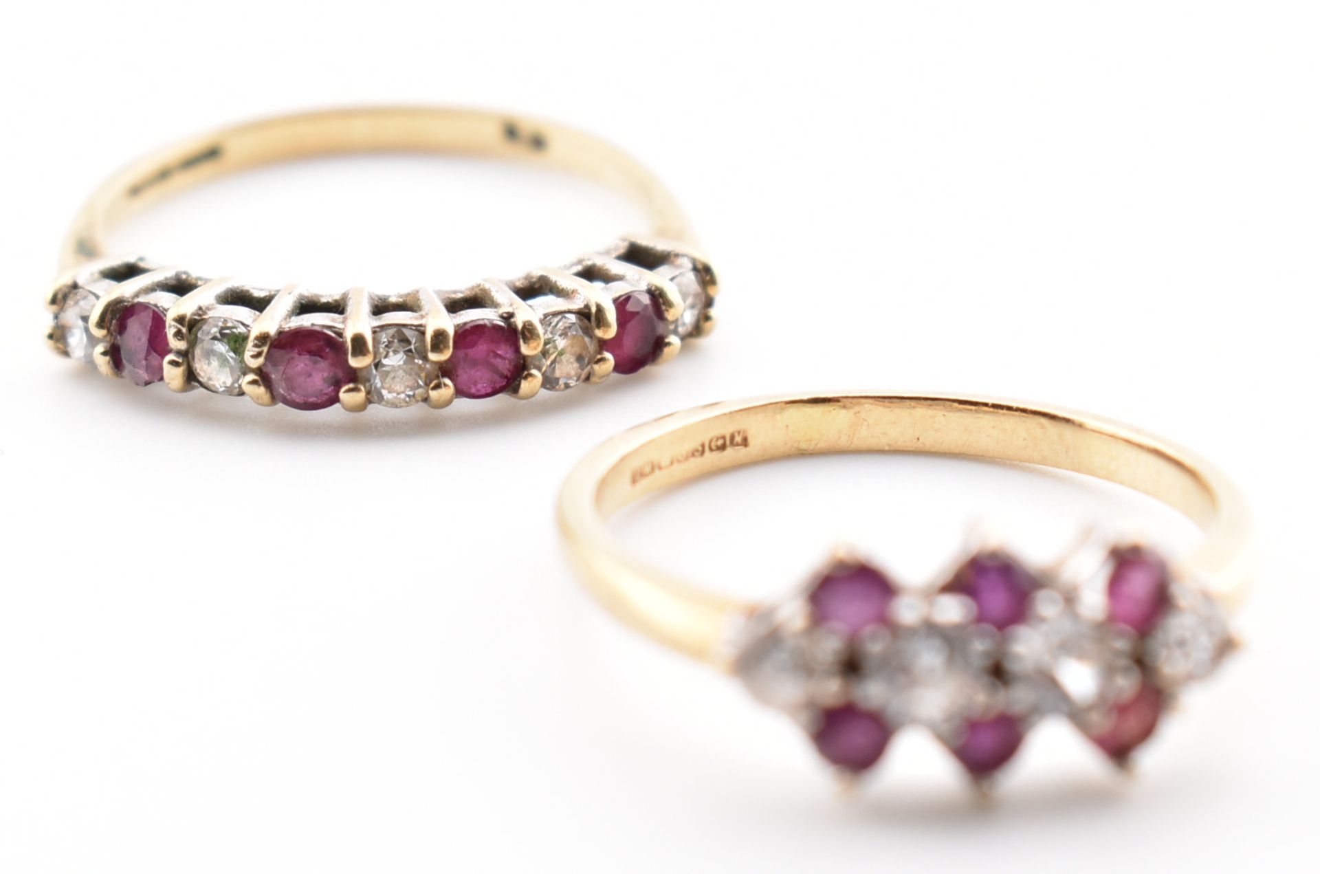 TWO HALLMARKED 9CT GOLD RUBY & WHITE STONE RINGS - Image 5 of 9