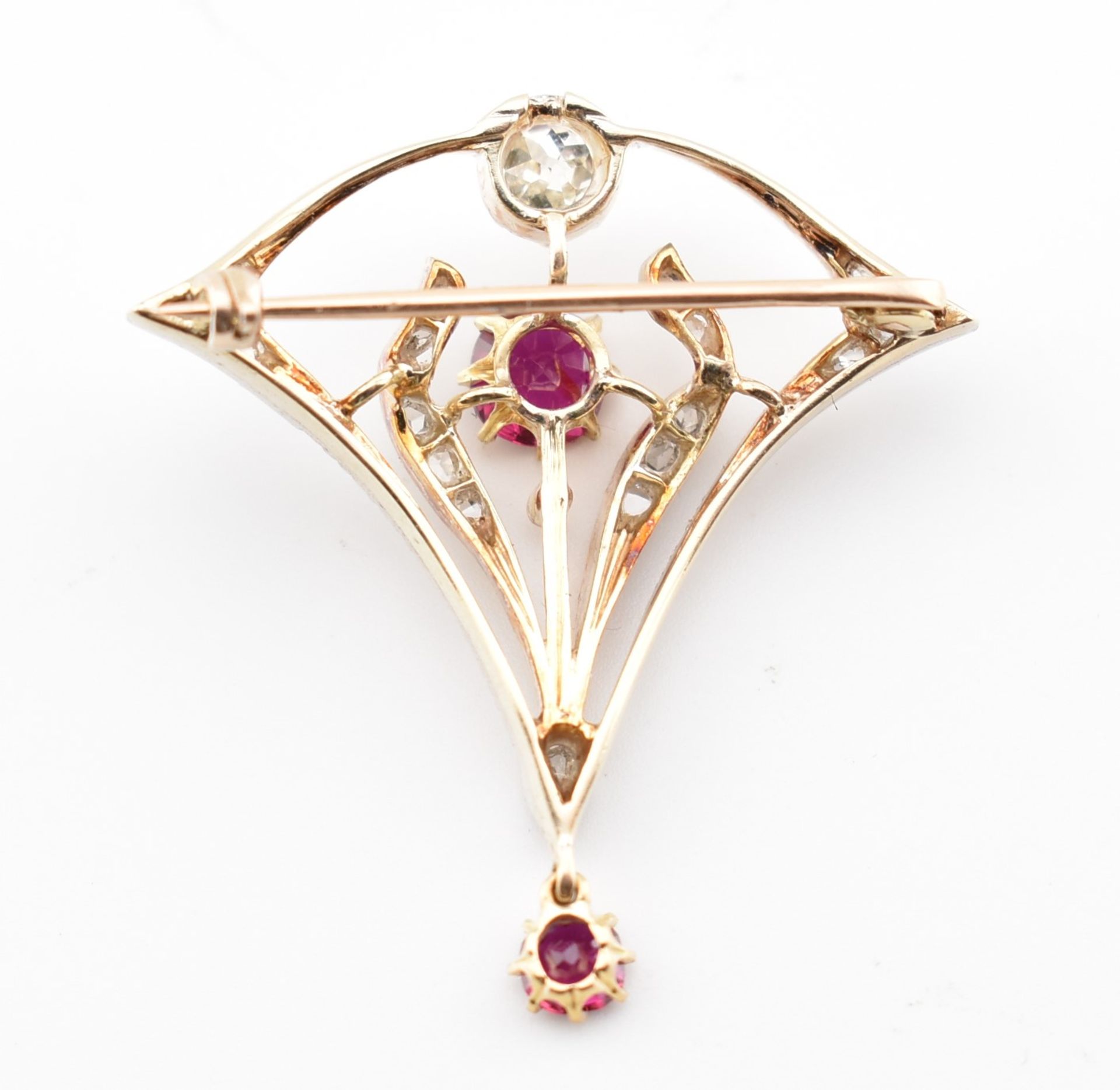 ART NOUVEAU RUBY & DIAMOND BROOCH PIN - Image 3 of 4