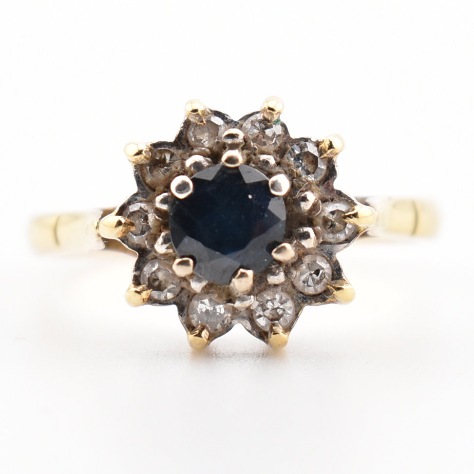 HALLMARKED 18CT GOLD SAPPHIRE & DIAMOND HALO RING