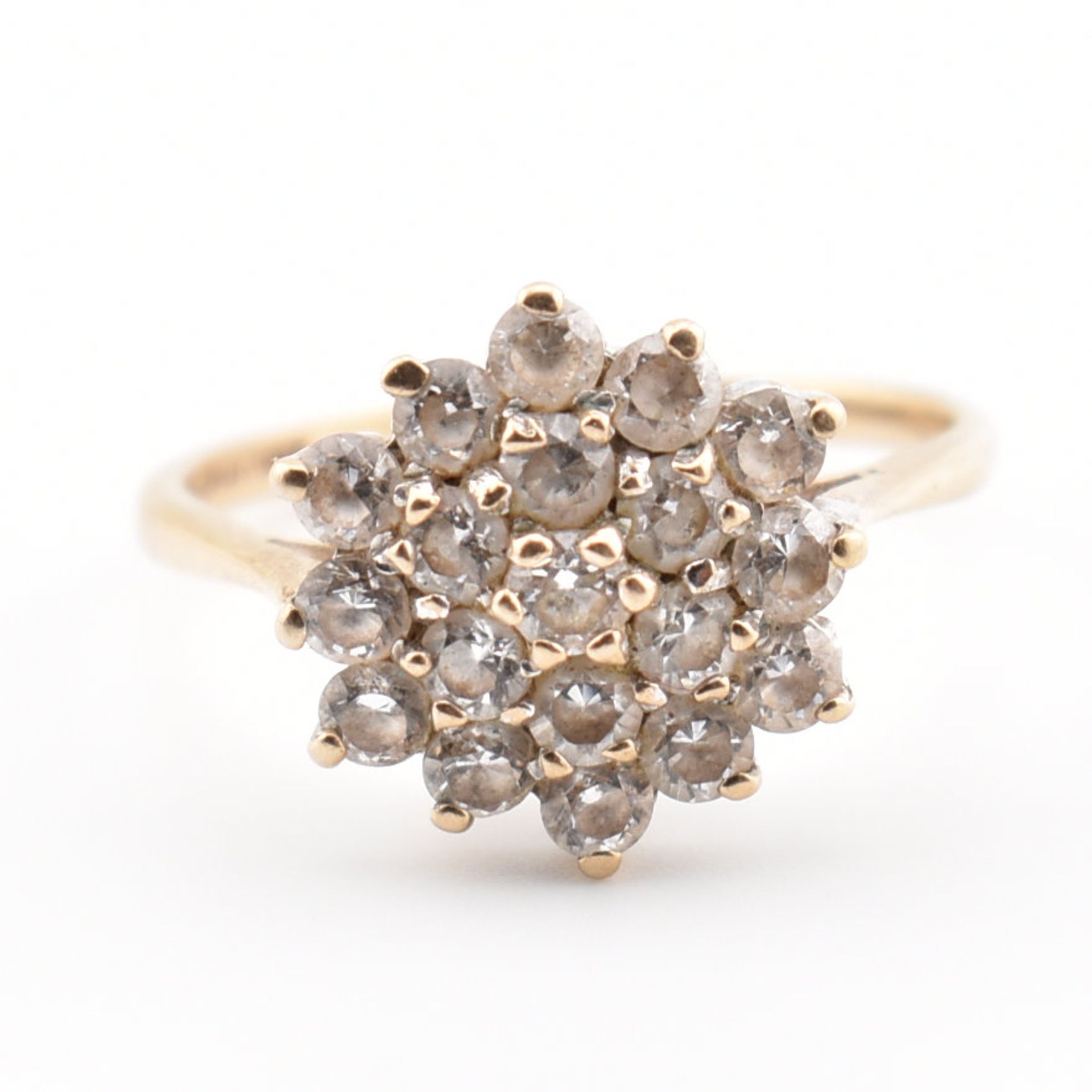HALLMARKED 9CT GOLD & WHITE STONE CLUSTER RING