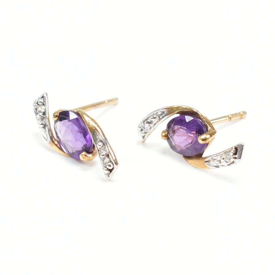 PAIR OF 9CT GOLD AMETHYST & CUBIC ZIRCONIA STUD EARRINGS - Image 2 of 3