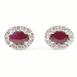 18CT WHITE GOLD DIAMOND & RED STONE HALO EARRINGS
