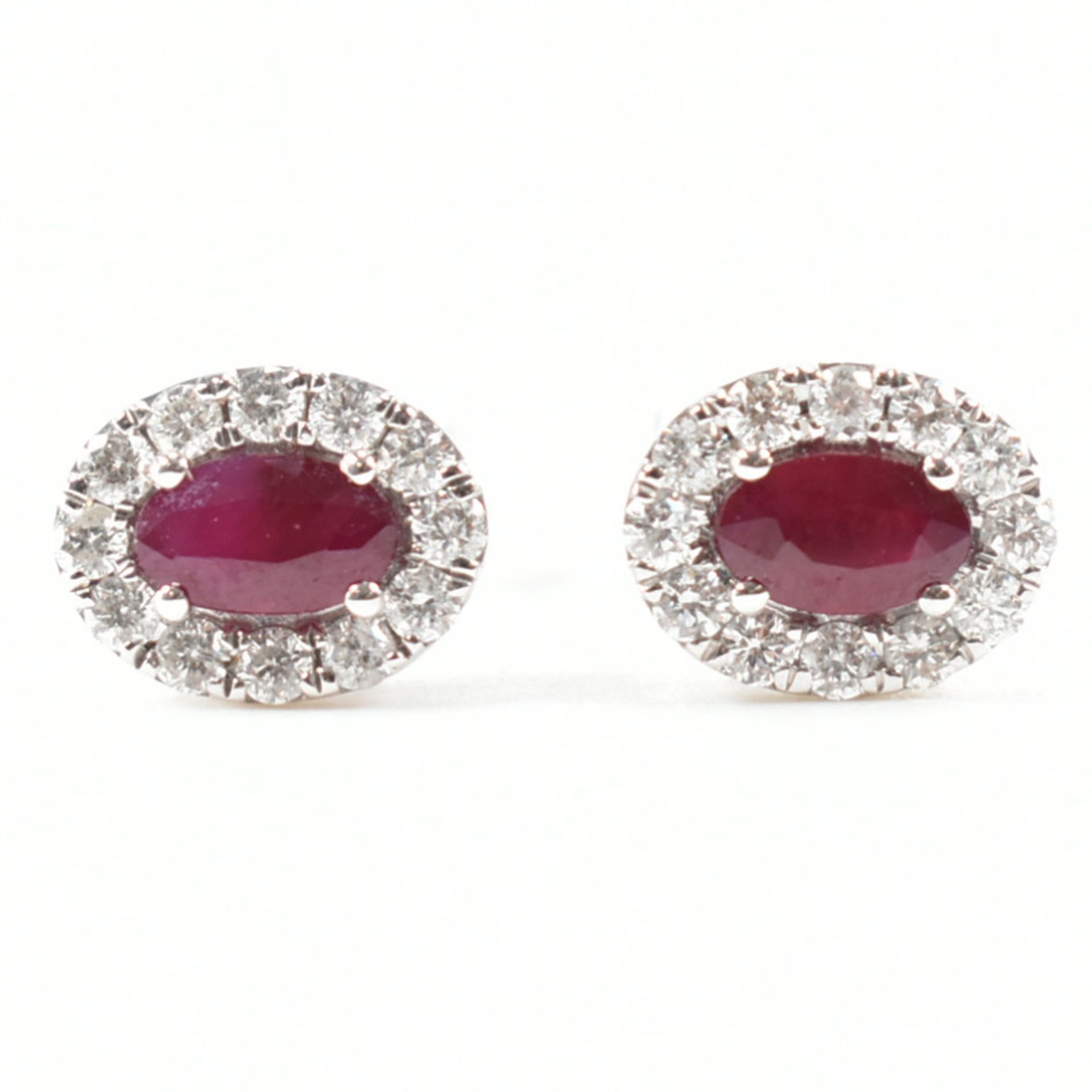 18CT WHITE GOLD DIAMOND & RED STONE HALO EARRINGS