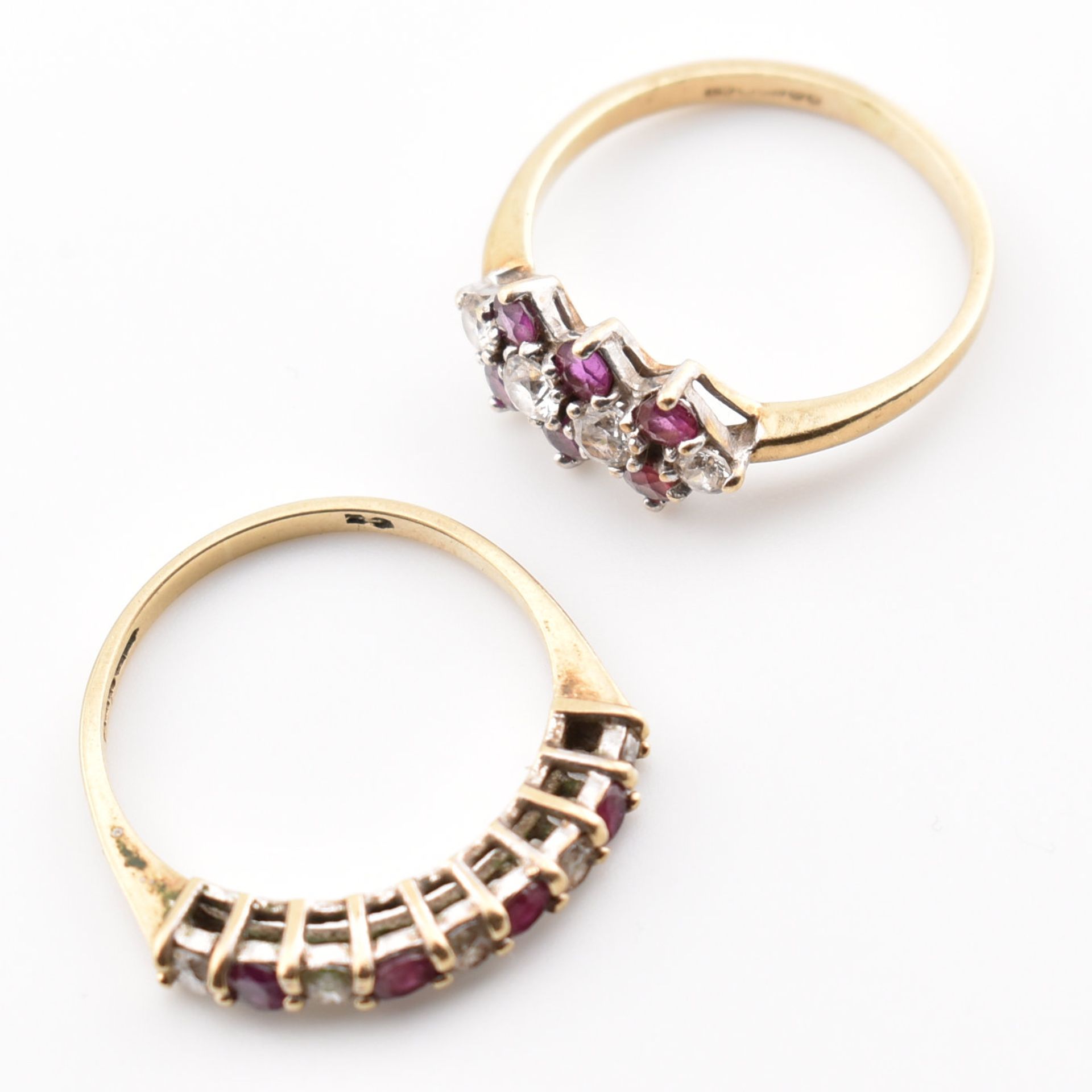 TWO HALLMARKED 9CT GOLD RUBY & WHITE STONE RINGS - Image 2 of 9