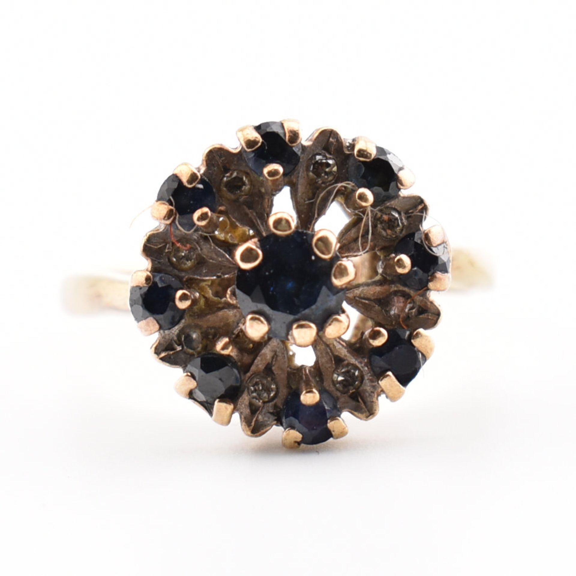 HALLMARKED 9CT GOLD SAPPHIRE & DIAMOND CLUSTER RING