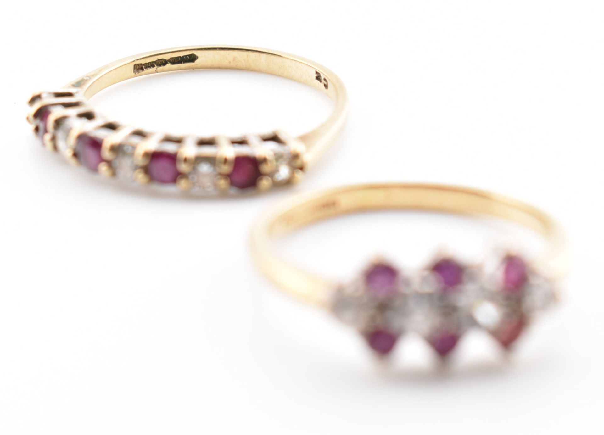 TWO HALLMARKED 9CT GOLD RUBY & WHITE STONE RINGS - Image 6 of 9