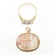 GOLD MOUNTED CAMEO PENDANT & 18CT GOLD & DIAMOND RING
