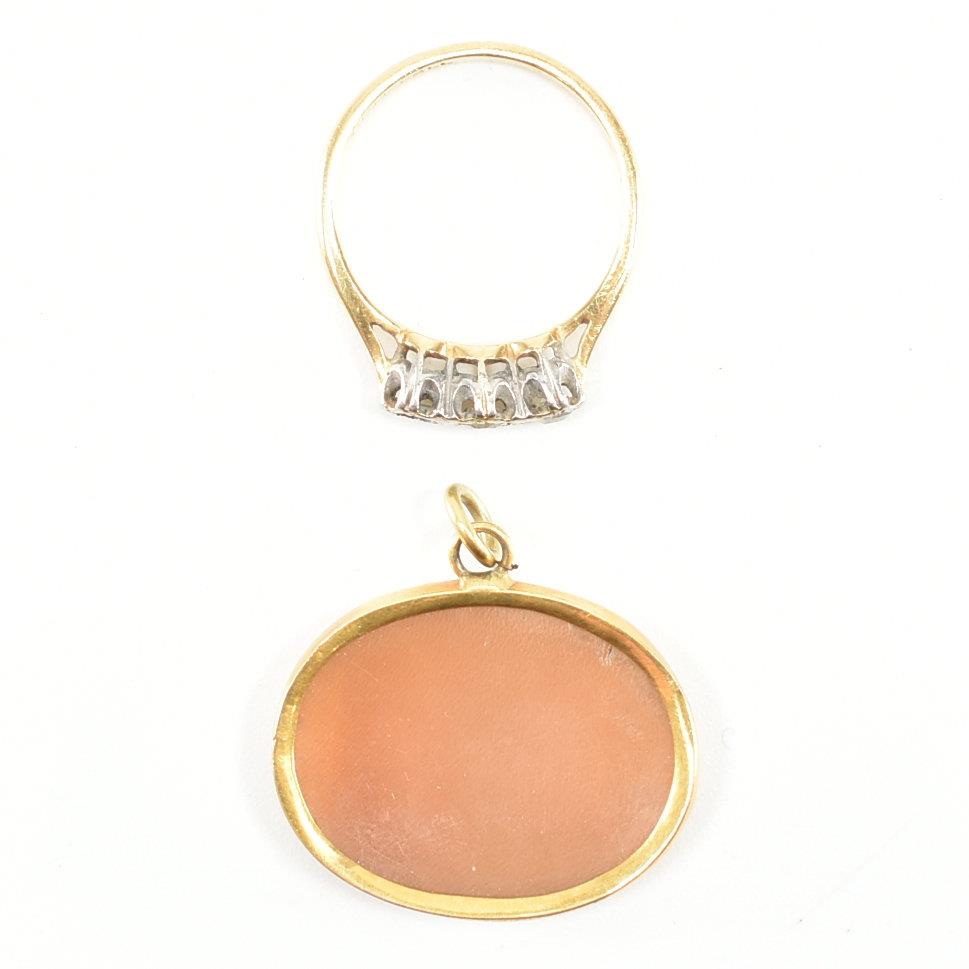 GOLD MOUNTED CAMEO PENDANT & 18CT GOLD & DIAMOND RING - Image 2 of 4
