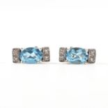 HALLMARKED 18CT WHITE GOLD TOPAZ & DIAMOND STUD EARRINGS