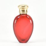 RUBY GLASS & YELLOW METAL LIDDED PERFUME BOTTLE