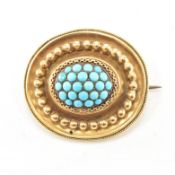 ANTIQUE GOLD & TURQUOISE CLUSTER MOURNING BROOCH PIN