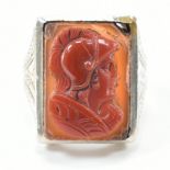 VINTAGE WHITE GOLD & CARVED CAMEO RING