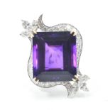 AMETHYST & DIAMOND BROOCH PIN NECKLACE PENDANT